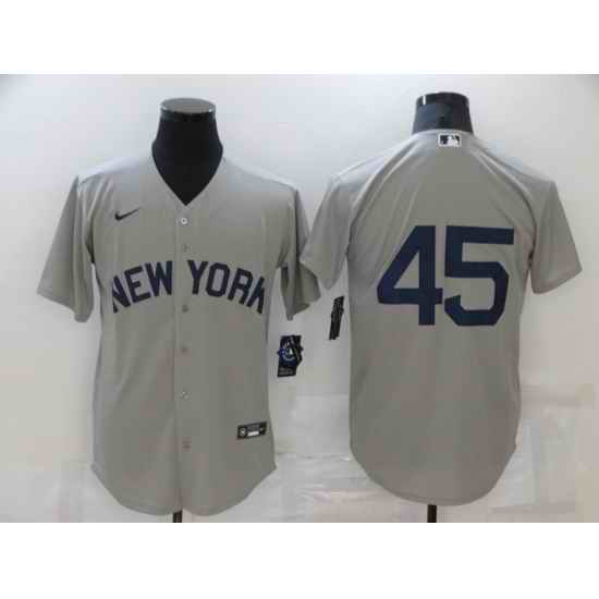 Men New York Yankees 45 Gerrit Cole Gray Game 2021 Field of Dreams Jersey